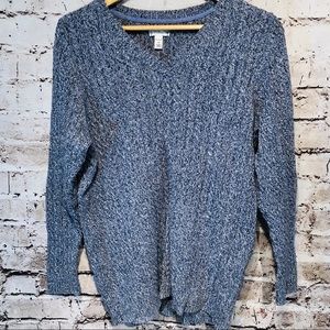 Women’s Cable Knit V-Neck Long Sleeve Sweater, 1X